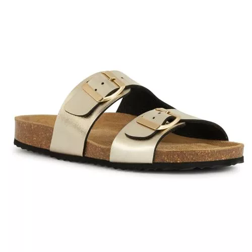 Geox D Brionia L, Sandalia Plana Mujer, Lt Gold, 35 EU