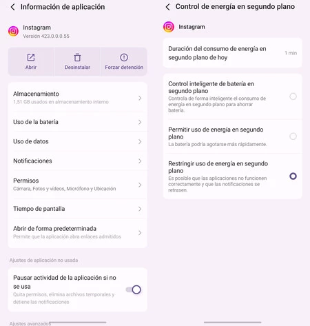 Restringir el segundo plano de Instagram