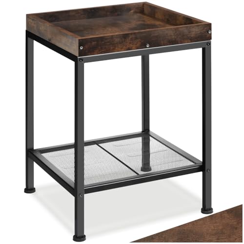 tectake® Mesa Auxiliar con Bandeja Superior - 41,5 x 41 x 56 cm Madera Industrial Oscura, Rústica
