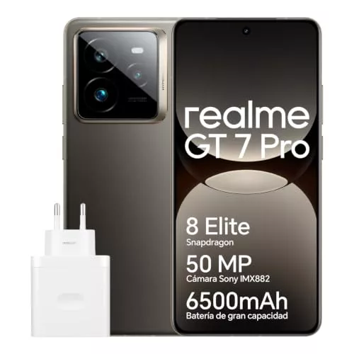 realme GT 7 Pro 5G Smartphone 12GB+256GB, Pantalla AMOLED 6,78" 120Hz, Carga Rápida Ultra Charge 120W, Batería 6500mAh, Cámara IA 50MP, Snapdragon 8 Elite, ArmorShell, IP69,Gris(Adaptador Incluido)