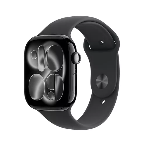 Apple Watch Series 11 GPS con caja de aluminio en negro azabache de 46 mm y correa deportiva negra-Talla S/M.Calidad del Sueño,monitores de entreno y salud,pantalla siempre activa, resistencia al agua