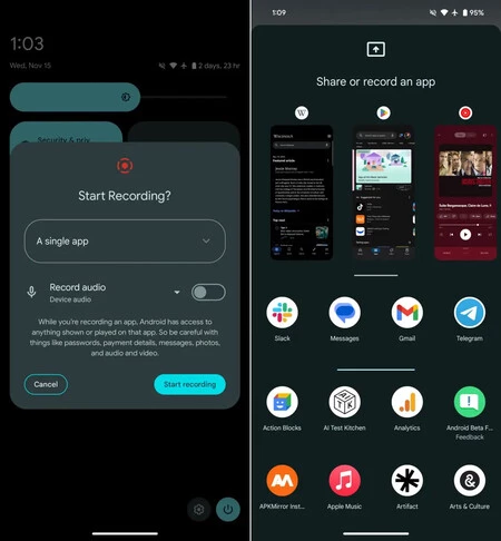 アプリケーション用の新しいスクリーンレコーダー。 9to5Google のスクリーンショット