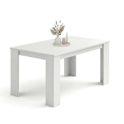 duehome | Mesa de Comedor, Mesa Fija, Modelo Naya, Acabado en Blanco Artik, Medidas: 140 cm (Largo) x 80 cm (Ancho) x 75 cm (Alto)