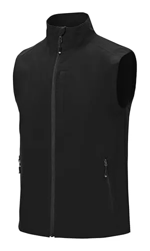 MoFiz Hombre Chaleco Softshell Cortavientos Ultraligero de Ciclismo Exteriores con Bolsillos Cremallera Negro EU 3XL