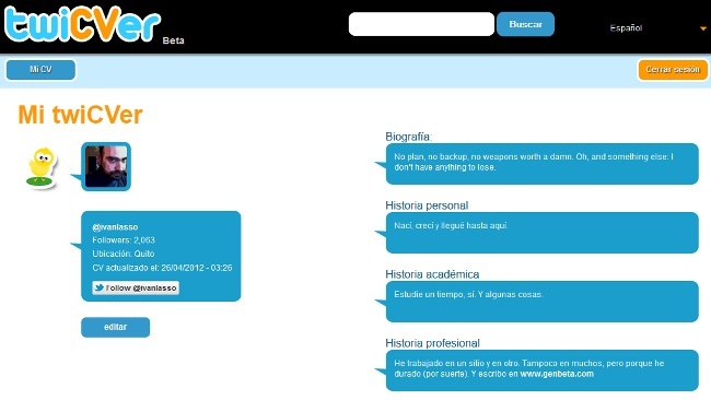 Crea un curriculum al estilo Twitter con TwiCVer