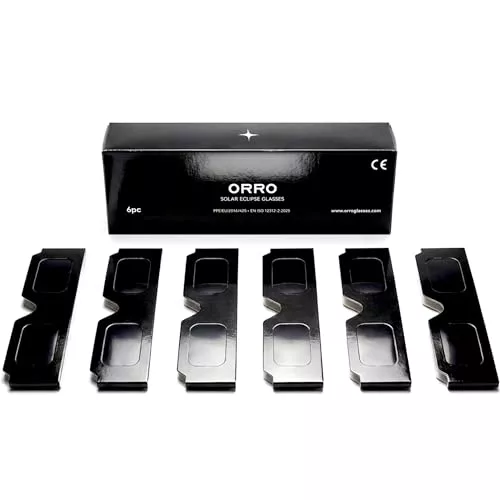 ORRO Gafas Eclipse Solar Homologadas 6 Pack – Eclipse Total 12 de Agosto de 2026 en España, Certificación CE y EN ISO 12312-2:2015, Observación Directa Segura del Sol