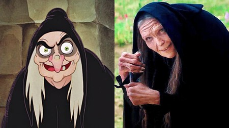 Comparación de la Bruja malvada en la versión animada y en el remake