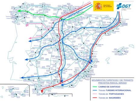 Mapa DGT rutas desde Francia a España y Portugal julio 2022