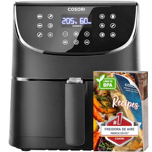 Cosori Freidora de Aire 5.5L Interior Metálico Real, Air Fryer Diseño Antióxido, Tecnología Calefacción Uniforme, 100 Recetas, Reducción de Grasas para una Vida Saludable, Eficiencia Energética, 1700W