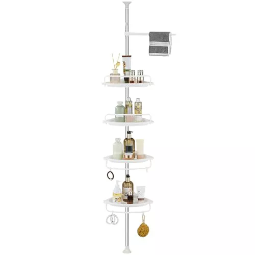 GRICOL Telescópica Estantería Ducha Esquina Estante Ducha sin Taladro Estantería Baño Acero Inoxidable con 4 Cestas y 1 Toallero
