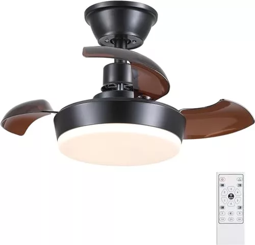 60cm Ventiladores de techo modernos con luz y mando a distancia, ventilador de techo negro con , reversible, pequeños ventiladores de techo sin aspas con luz LED regulable para dormitorio cocina