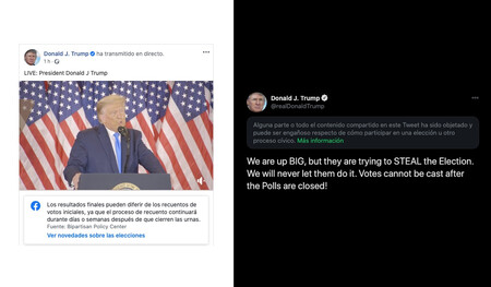 Trump se autoproclama presidente con los votos sin contar, Twitter y Facebook reaccionan para contradecirle
