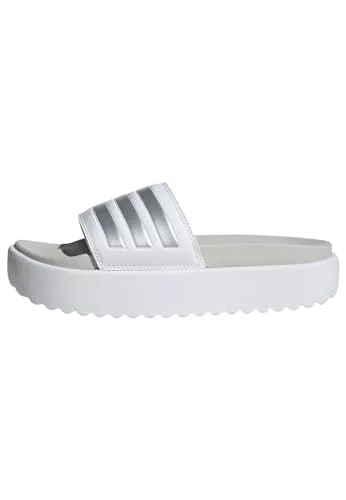 adidas Mujer Adilette Platform Slides, Cloud White/Zero Metalic/Grey One, 42 EU