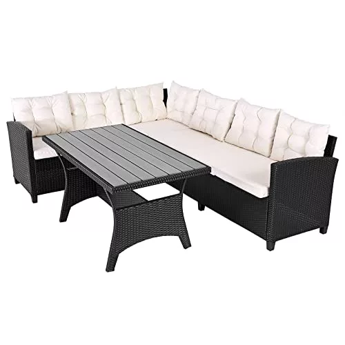 CASARIA Conjunto Jardin Poliratan Comedor WPC Sillones esquineros Exterior 6 Personas Incl. Cojines