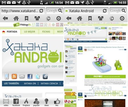 Skyfire: vista de los menús