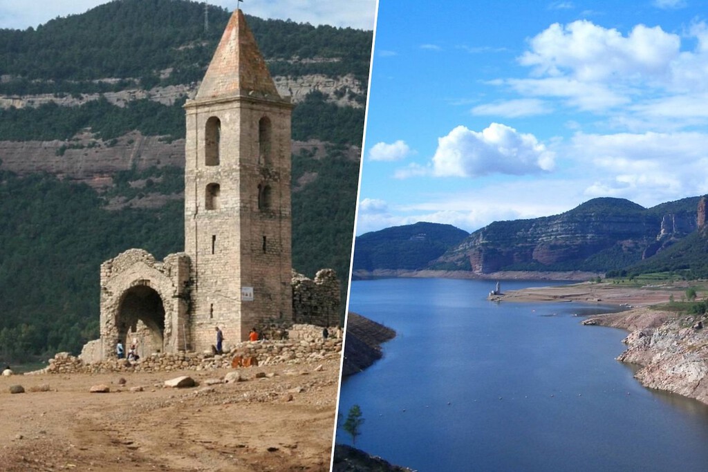 Hace 60 años hundieron una iglesia de mil años en un embalse de Barcelona. Solo la sequía la ha devuelto a la superficie