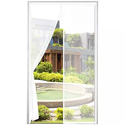 ENGROSAR Mosquitera Magnetica, 90x210CM Cortina Mosquiteras para Puerta Exterior, de Balcón/Patio, Se Cierra Automáticamente, Fácil Instalación sin Taladrar (Blanco)