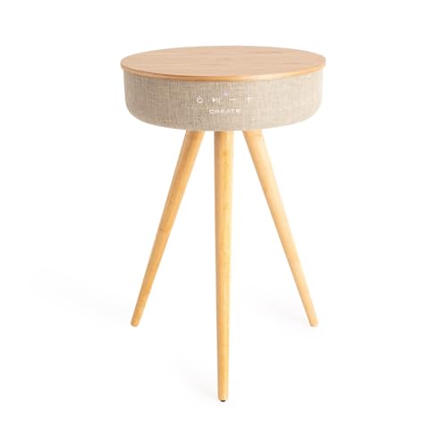 CREATE / Speaker Table 360 / Mesa Altavoz Madera Natural/Sonido omnidireccional 360º. Bluetooth. Cargador inalámbrico. 7h de autonomía. Formato MP3. WMA y WAV.