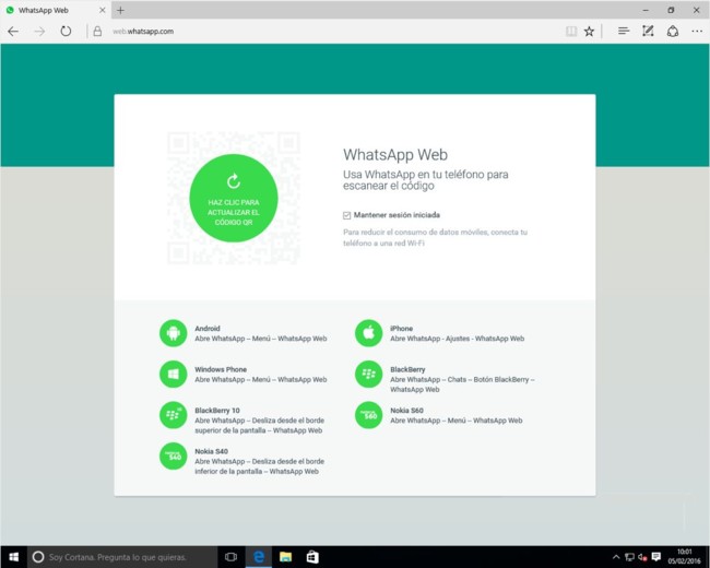 WhatsApp Web en Microsoft Edge