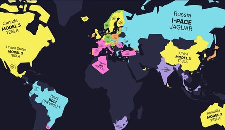 Este mapa muestra los autos eléctricos más vendidos en cada país, y el Tesla Model 3 lleva la delantera