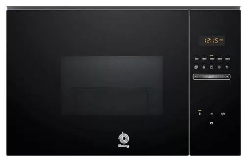 Balay 3CG5172N2 - Microondas, electrónico, Encastrable sin marco, 38 cm, 20 l, 5 F, Aqualisis, Ap. lateral izquierda, 8 recetas, Plato giratorio 25.5 cm, Con grill, Cristal Negro