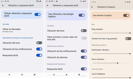 Opciones Vibracion Android 13