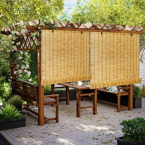 Estor Persiana Bambu Cortinas Enrollables Persianas de Bambu Exterior Interior 55 70 90 100 120 130 140 150 160 175cm Ancho para Patio Porche Protección Solar Anti-UV Fácil De Instalar(Natural)