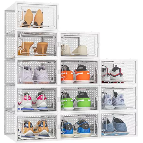 HOMIDEC 12 pcs Cajas de Zapatos, Organizador Zapatos de Plástico Transparente Apilables