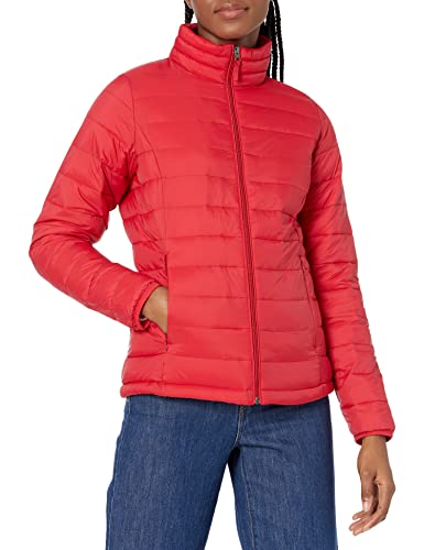 Amazon Essentials Chaqueta Acolchada Ligera de Manga Larga, Plegable, Resistente a la Lluvia (Disponible en Tallas Grandes) Mujer, Rojo Amapola Brillante, XL