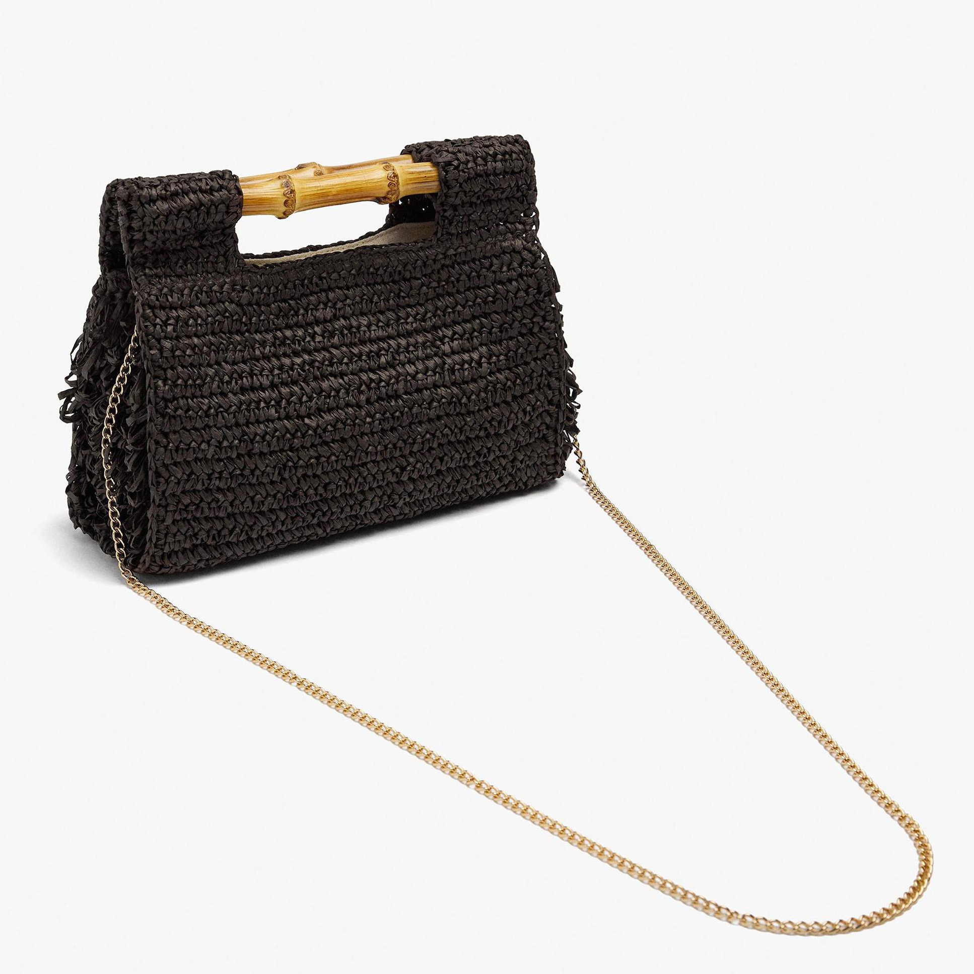 Bolso de fiesta convertible a bandolera estilo rafia con cierre imantado Marrón oscuro Parfois
