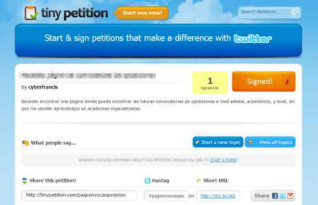 Tiny Petition crea y difunde peticiones online
