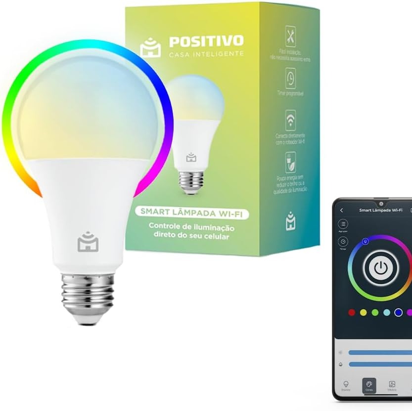 Smart Lâmpada Wi-Fi Positivo Casa Inteligente, Iluminação Branca (Quente e Fria) e RGB (Até 16 Milhões de Cores), 9W, 806 Lúmens, LED, Bivolt, Compatível com Alexa e Google Assistente
