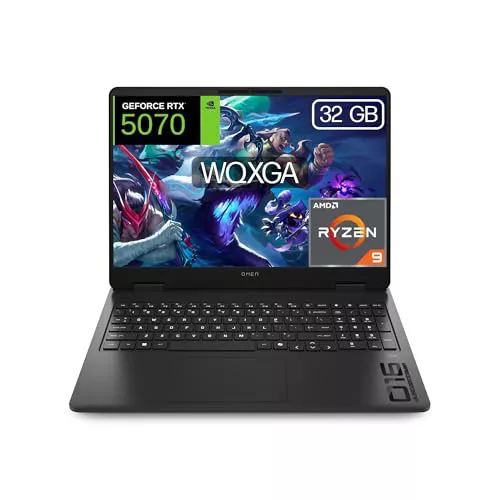 HP OMEN - Ordenador portátil Gaming 16" 2.5K WQXGA (AMD Ryzen 9-8940HX, 32GB RAM, 1TB SSD, NVIDIA RTX 5070, FreeDos) Teclado QWERTY Español - Negro