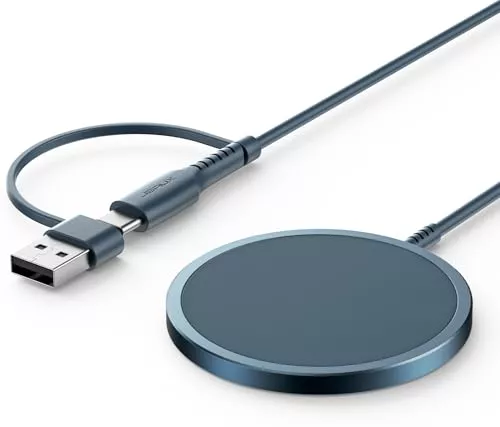 JSAUX Cargador Mag-Safe de 15W, Cargador Inalámbrico Magnético Estación de Carga Inductiva Compatible con MagSafe iPhone 17 Air Pro Max/iPhone 16/16 Pro/16 Pro Max 16 Plus/15/14 13 12 Airpods Azul