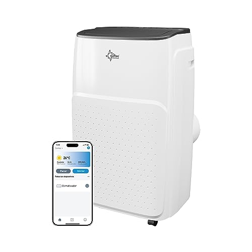 Climatizador móvil SUNTEC Coolfixx 12000 BTU APP - Aire acondicionado móvil y silencioso con control Smart App - Deshumidificador para habitaciones de hasta 60 m2 - Refrigeración y calefacción móvil