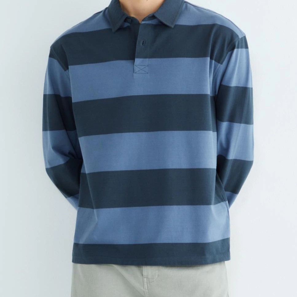 Polo de hombre rugby rayas anchas a tono