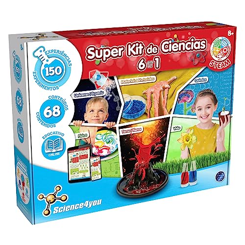 Science4you Súper Kit de Ciencias para 6 en 1 con 150 Experimentos para Niños 8+ Años, Juguetes Educativos Stem, Juegos de Ciencias, Manualidades y Regalos para Niñas y Niños 8 9 10 11 12+ Años