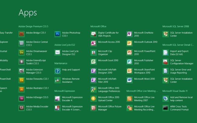 vista de aplicaciones en Windows 8