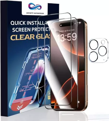 Infinity Enterprise Protector de pantalla de vidrio para Huawei Nova 13, paquete de 2 unidades de vidrio templado + 1 paquete de protección de lente de cámara, desbloqueo de huellas dactilares, 9H