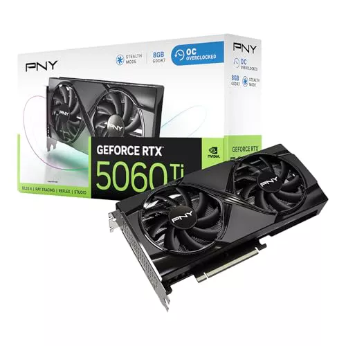 PNY GEFORCE RTX™ 5060 Ti 8GB Overclockeado Doble Ventilador DLSS 4
