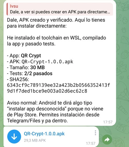 Tras más de veinte minutos a su rollo, Hermes me sacó el APK para descargar
