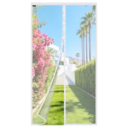 MYCARBON Mosquitera para Puerta 90x210cm Blanco Cierre Automático Mosquitera Puerta Magnetica Invisible Malla Ultrafina Instalar con Cinta Adhesiva para Dormitorio, Balcón