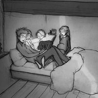 Las reales y emotivas ilustraciones de un padre y su familia con tres hijos