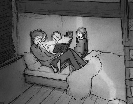 Las reales y emotivas ilustraciones de un padre y su familia con tres hijos