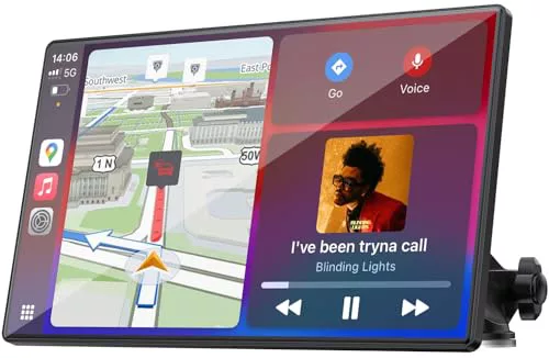 LAMTTO Pantalla CarPlay Coche Inalámbrica de 9 Pulgadas para A-pple CarPlay & Android Auto, Autoradio Portátil Car Play con Pantalla Táctil, GPS, Bluetooth, Mirror Link, FM, Siri & G00gle Asistente