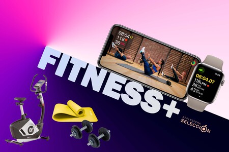 Ponte en forma en casa con Apple Fitness+: selección de material deportivo con mancuernas, esterillas y máquinas