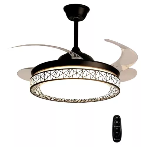 ONSSI Ventilador de Techo LED 107 cm con Aspas Retráctiles, Motor DC Silencioso, 6 Velocidades, Luz Regulable 3000K-6000K, Control Remoto con Temporizador,(Negro)