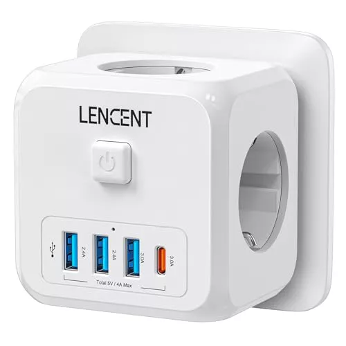 LENCENT Cubo Enchufe USB 7 en 1, Ladron Enchufes 4000W