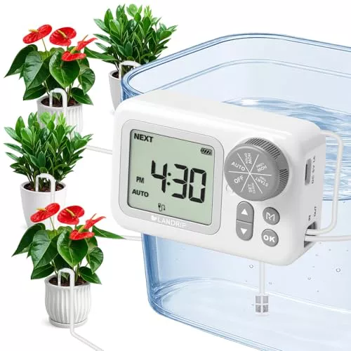 Landrip Sistema de Riego Automático, Riego Automatico Macetas para 15 Plantas en Maceta, Kit de Riego por Goteo Automático Recargable para Plantas de Interior, Balcón, Riego de Vacaciones