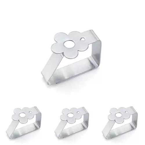 UTILYTAIS Pinzas para Mesa Exterior - Pack 4 - Clips Mesa de jardín Exterior - Sujeta manteles para Mesa de terraza - Agarra manteles - Acero Inoxidable - Accesorios Autocaravana (Flor)